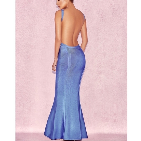 House of CB Sexy Bandage Gown Cocktail Maxi Dress Cornfield Blue - Picture 2 of 16